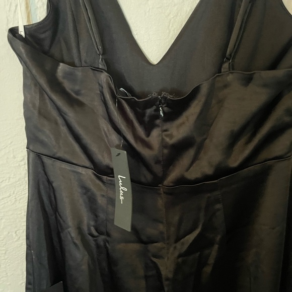 Lulu’s You're My Favorite Black Satin Slit Leg Jumpsuit - Picture 9 of 9